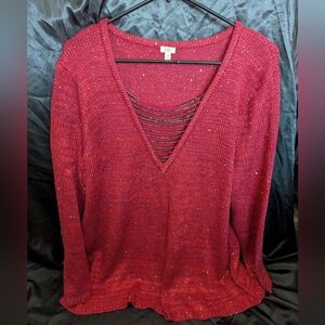 Sparkly Red Holiday Sweater with Accents by Reba Women's Sz 2X